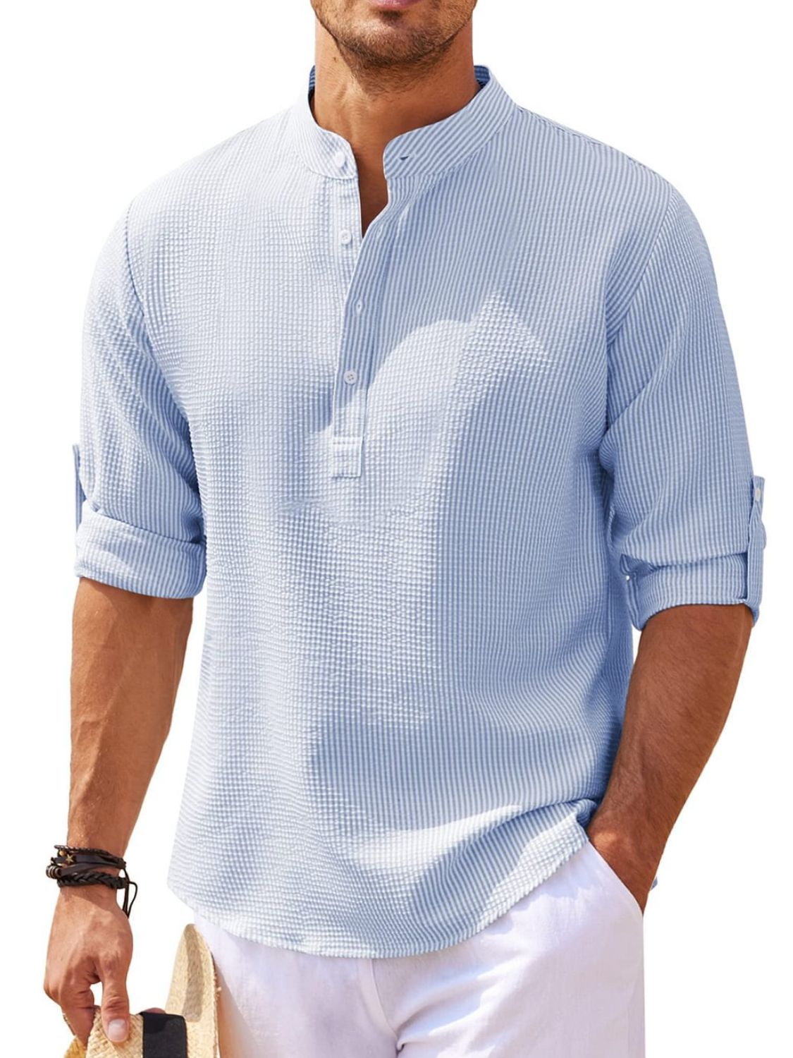 Mens Full Size Half Button Long Sleeve Shirt Plus Size - Free Shipping - aurelia-clothing-8955