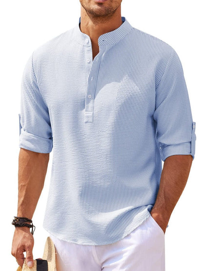 Mens Full Size Half Button Long Sleeve Shirt Plus Size - Free Shipping - aurelia-clothing-8955