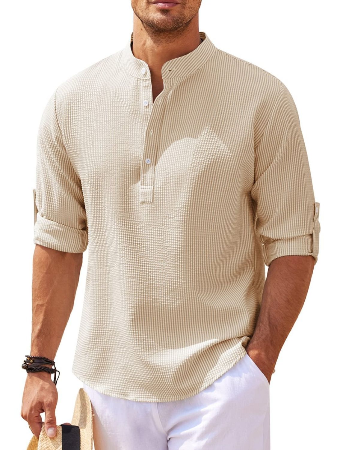Mens Full Size Half Button Long Sleeve Shirt Plus Size - Free Shipping - aurelia-clothing-8955