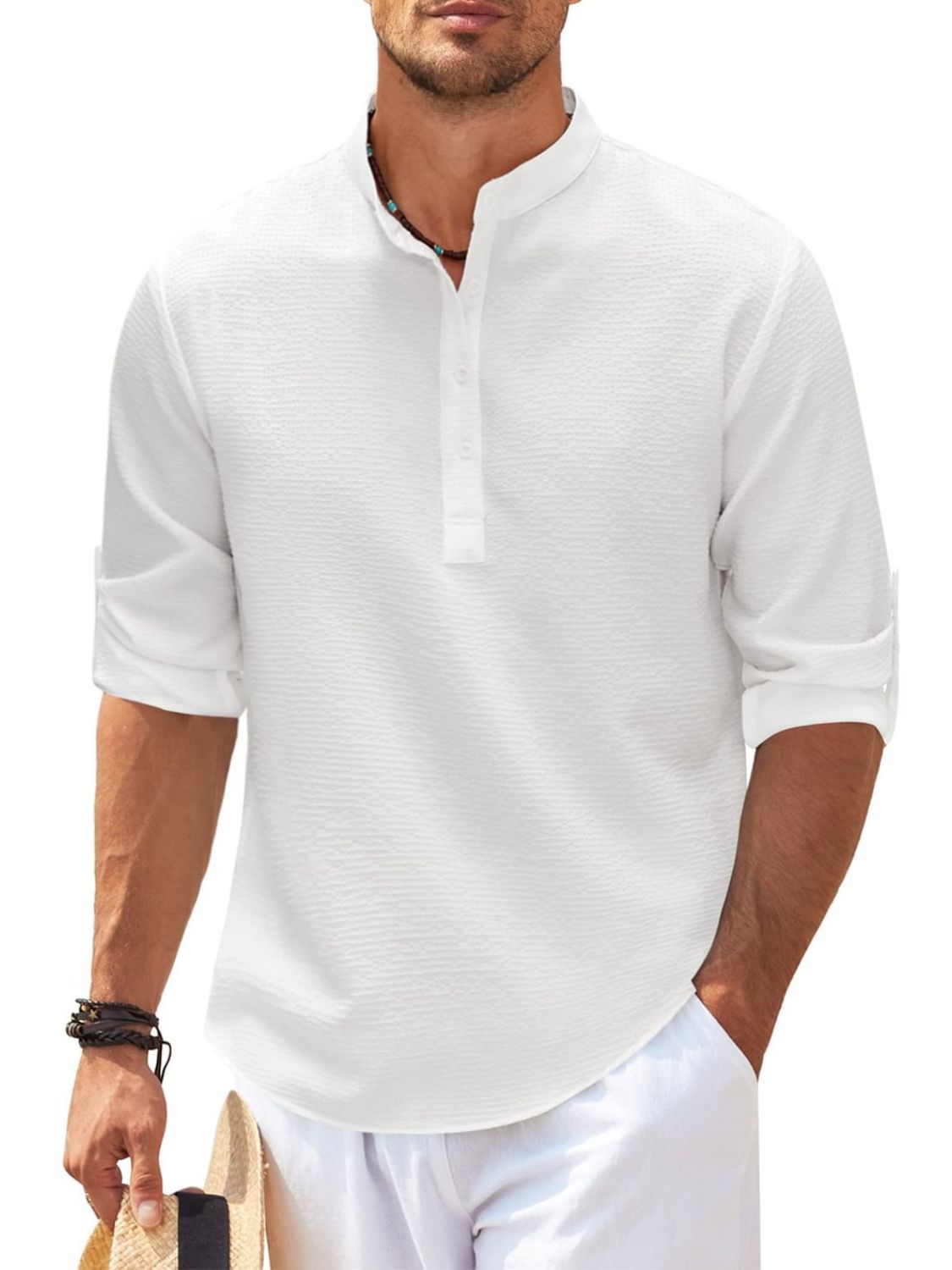 Mens Full Size Half Button Long Sleeve Shirt Plus Size - Free Shipping - aurelia-clothing-8955