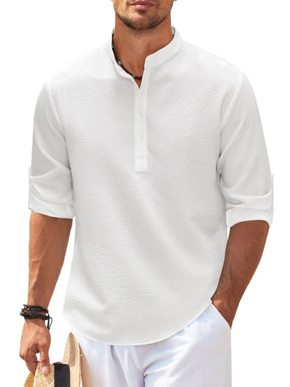 Mens Full Size Half Button Long Sleeve Shirt Plus Size - Free Shipping - aurelia-clothing-8955