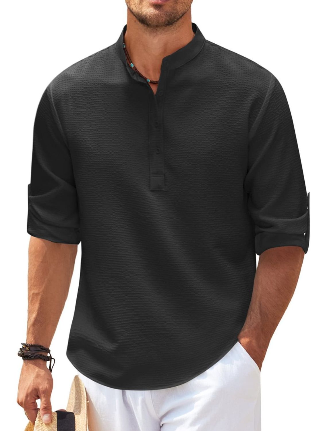 Mens Full Size Half Button Long Sleeve Shirt Plus Size - Free Shipping - aurelia-clothing-8955