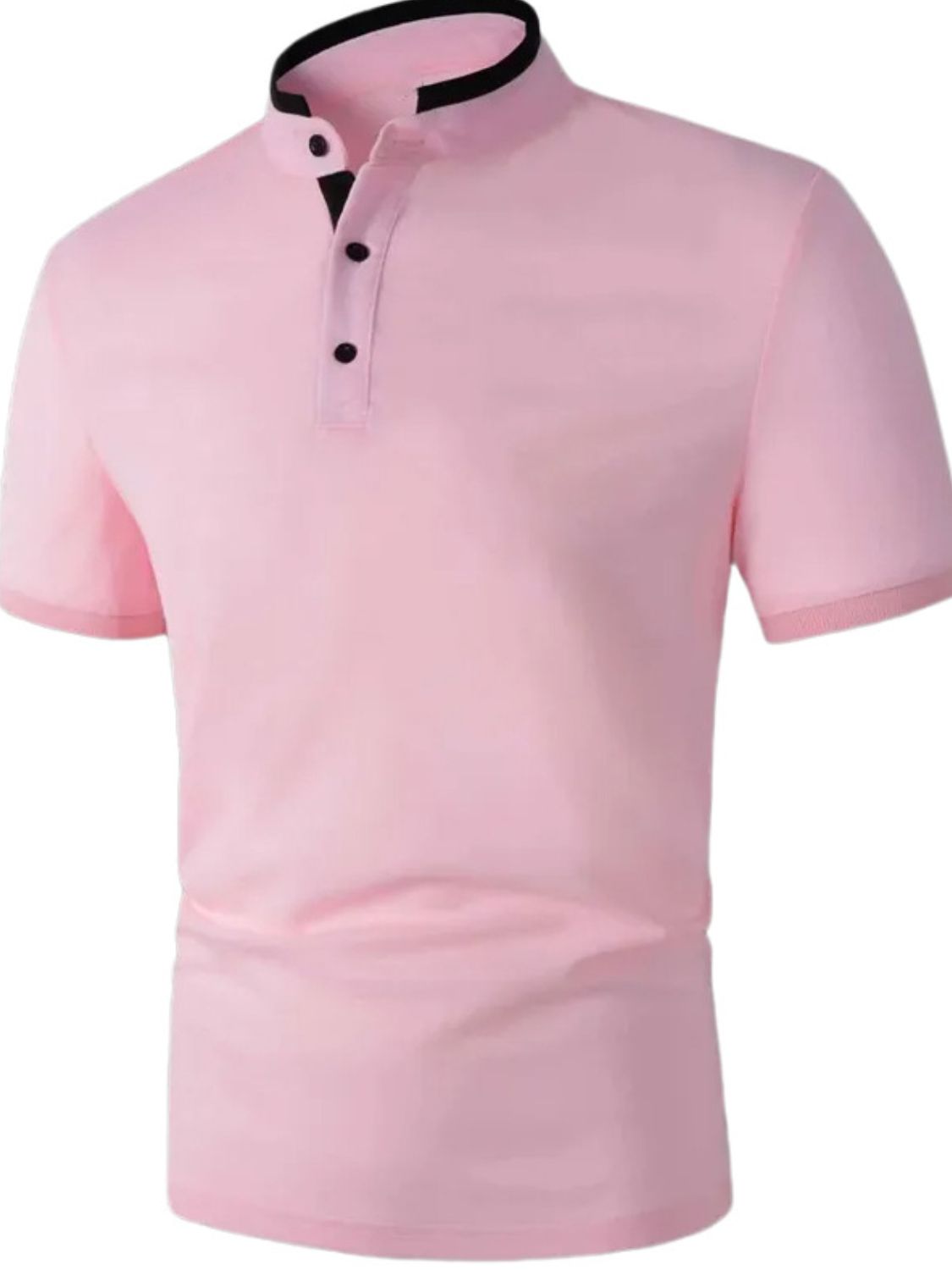 Mens Full Size Stand Collar Contrast Short Sleeve Polo Plus Size - aurelia-clothing-8955