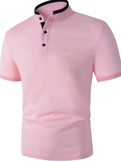 Mens Full Size Stand Collar Contrast Short Sleeve Polo Plus Size - aurelia-clothing-8955