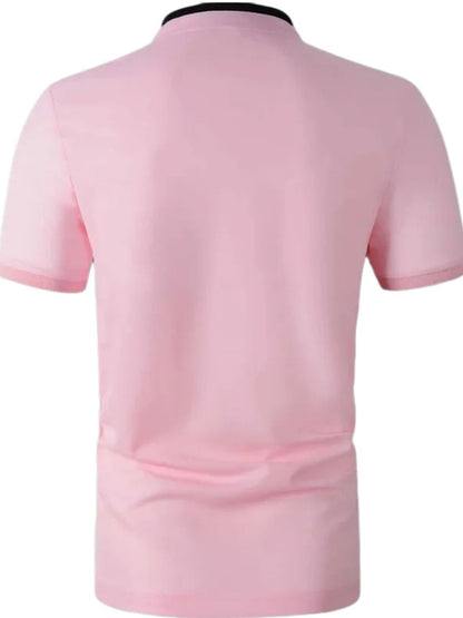 Mens Full Size Stand Collar Contrast Short Sleeve Polo Plus Size - aurelia-clothing-8955