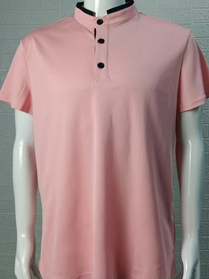 Mens Full Size Stand Collar Contrast Short Sleeve Polo Plus Size - aurelia-clothing-8955