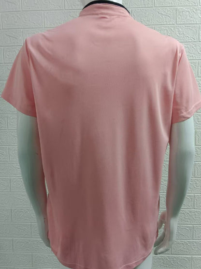 Mens Full Size Stand Collar Contrast Short Sleeve Polo Plus Size - aurelia-clothing-8955
