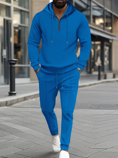 Mens Full Size Waffle-Knit Half Zipper Hoodie and Pants Set Plus Size - Free Shipping - aurelia-clothing-8955