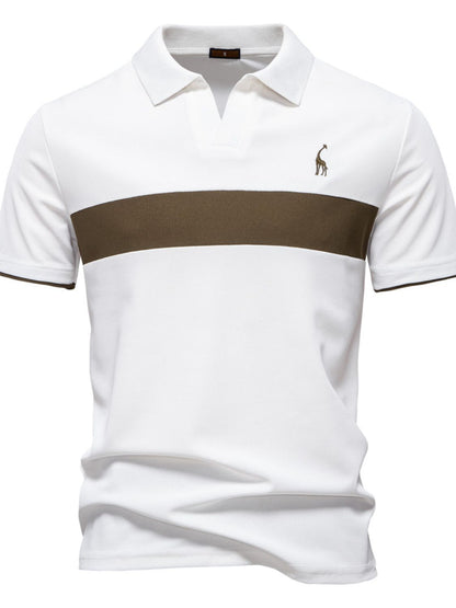 Mens Giraffe Embroidered Collared Neck Contrast Polo - aurelia-clothing-8955