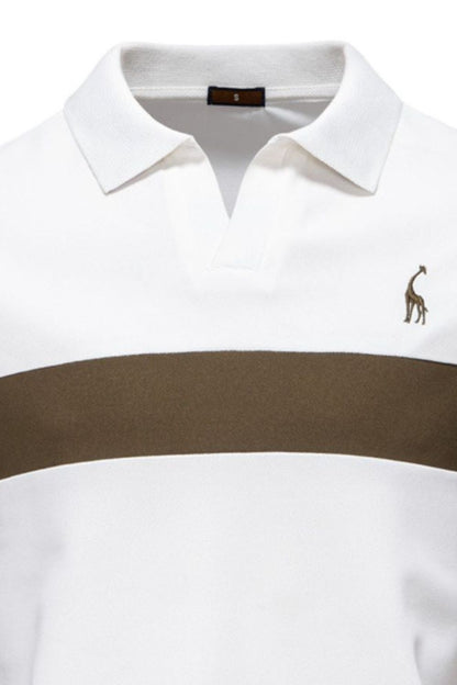 Mens Giraffe Embroidered Collared Neck Contrast Polo - aurelia-clothing-8955