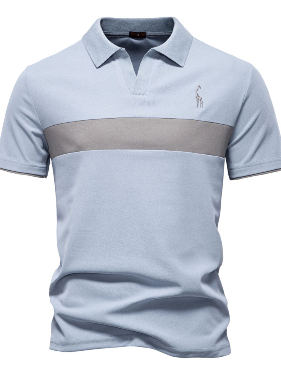 Mens Giraffe Embroidered Collared Neck Contrast Polo - aurelia-clothing-8955