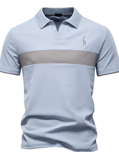 Mens Giraffe Embroidered Collared Neck Contrast Polo - aurelia-clothing-8955