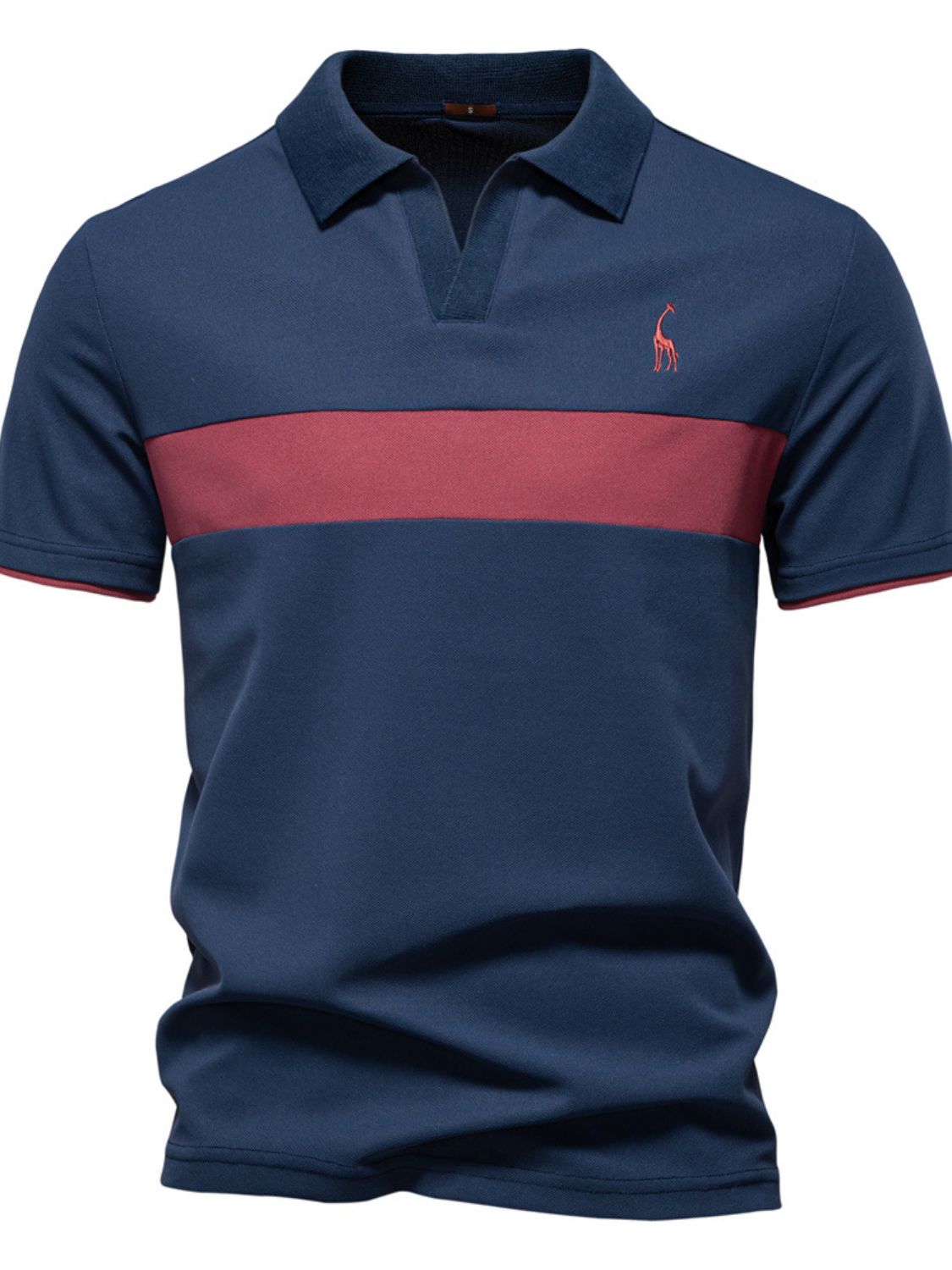 Mens Giraffe Embroidered Collared Neck Contrast Polo - aurelia-clothing-8955