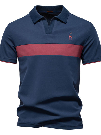 Mens Giraffe Embroidered Collared Neck Contrast Polo - aurelia-clothing-8955