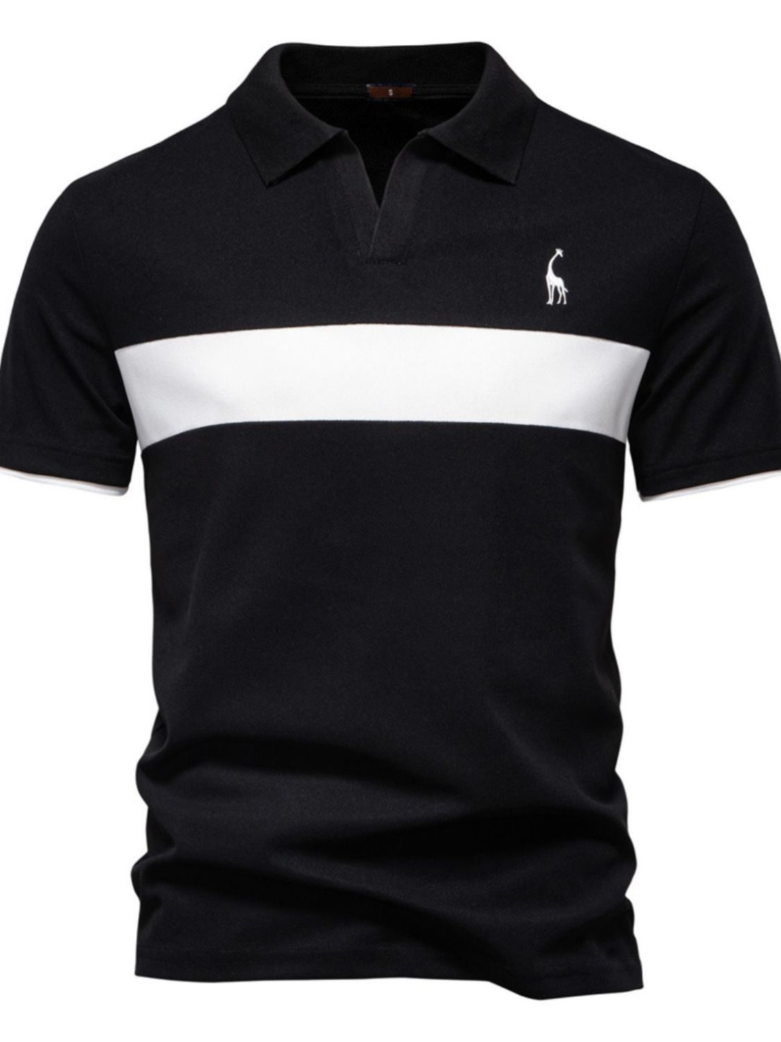 Mens Giraffe Embroidered Collared Neck Contrast Polo - aurelia-clothing-8955