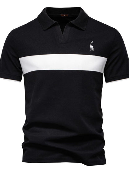 Mens Giraffe Embroidered Collared Neck Contrast Polo - aurelia-clothing-8955