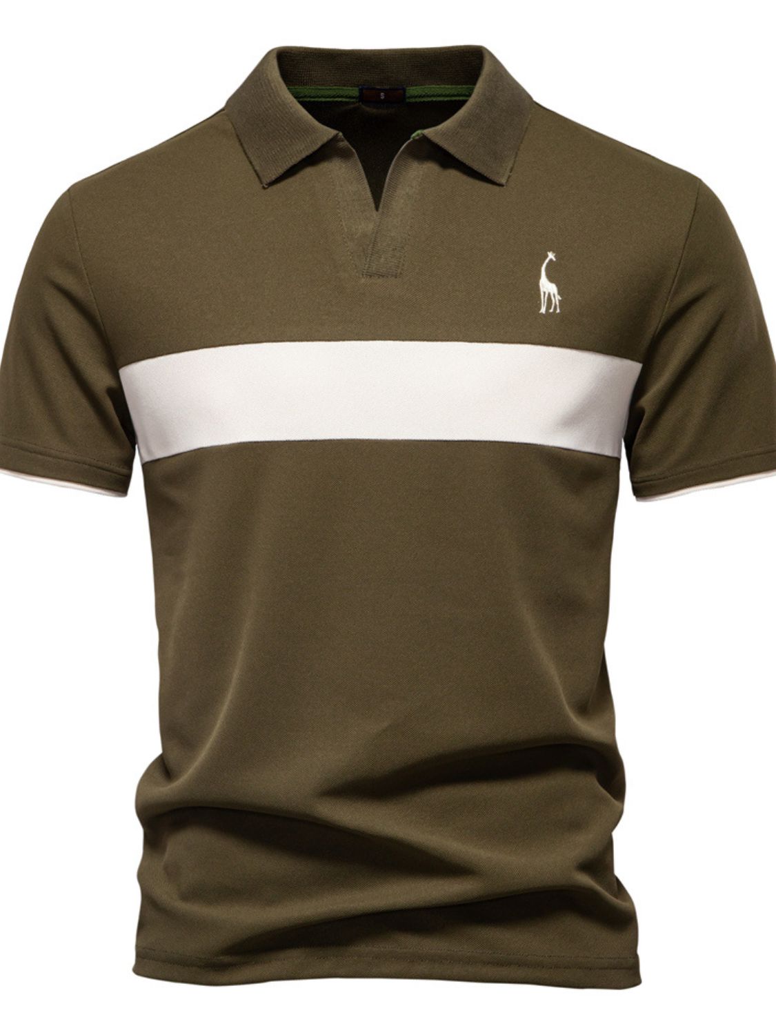 Mens Giraffe Embroidered Collared Neck Contrast Polo - aurelia-clothing-8955