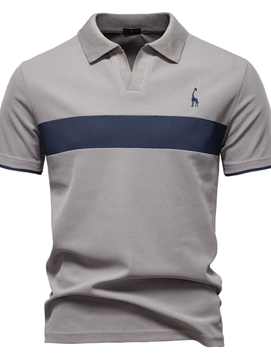 Mens Giraffe Embroidered Collared Neck Contrast Polo - aurelia-clothing-8955