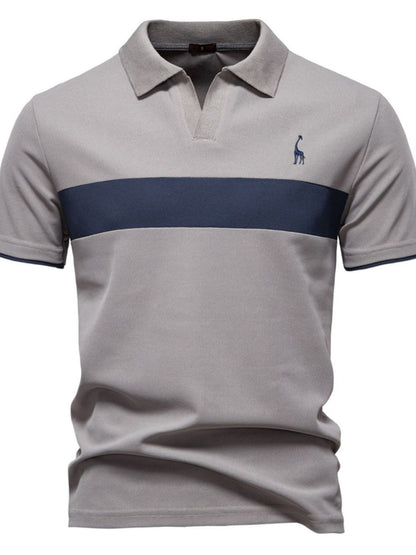 Mens Giraffe Embroidered Collared Neck Contrast Polo - aurelia-clothing-8955
