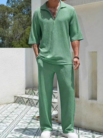 Mens Johnny Collar Half Sleeve Top and Pants Set - Free Shipping - aurelia-clothing-8955