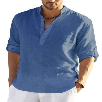 Mens Linen Long Sleeved T Shirt Loose Sweatshirt Solid Color Long Sleeved Cotton Linen Shirt Mens Large - Free Shipping - aurelia-clothing-8955