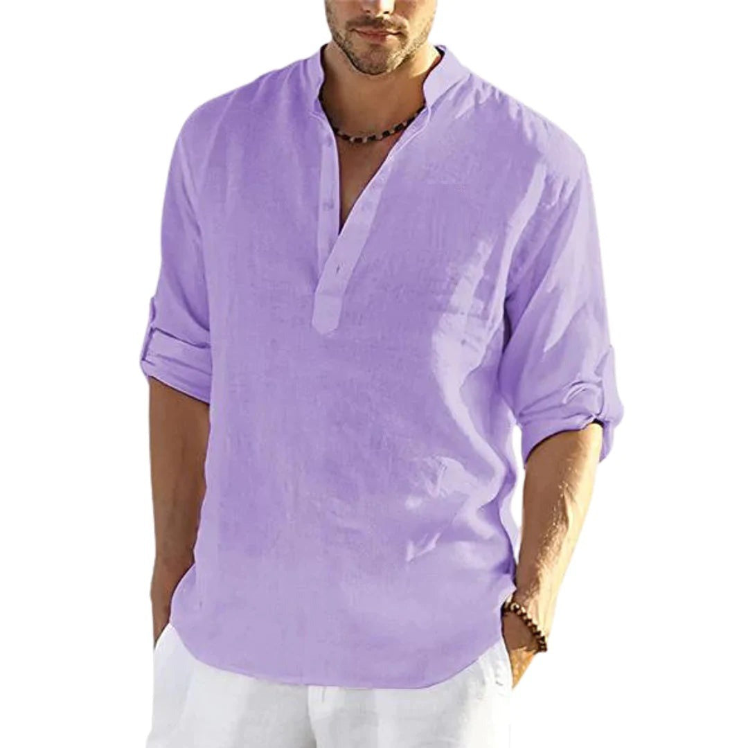 Mens Linen Long Sleeved T Shirt Loose Sweatshirt Solid Color Long Sleeved Cotton Linen Shirt Mens Large - Free Shipping - aurelia-clothing-8955