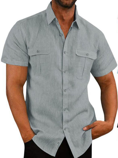Mens Plus Size Collared Neck Short Sleeve Shirt - aurelia-clothing-8955