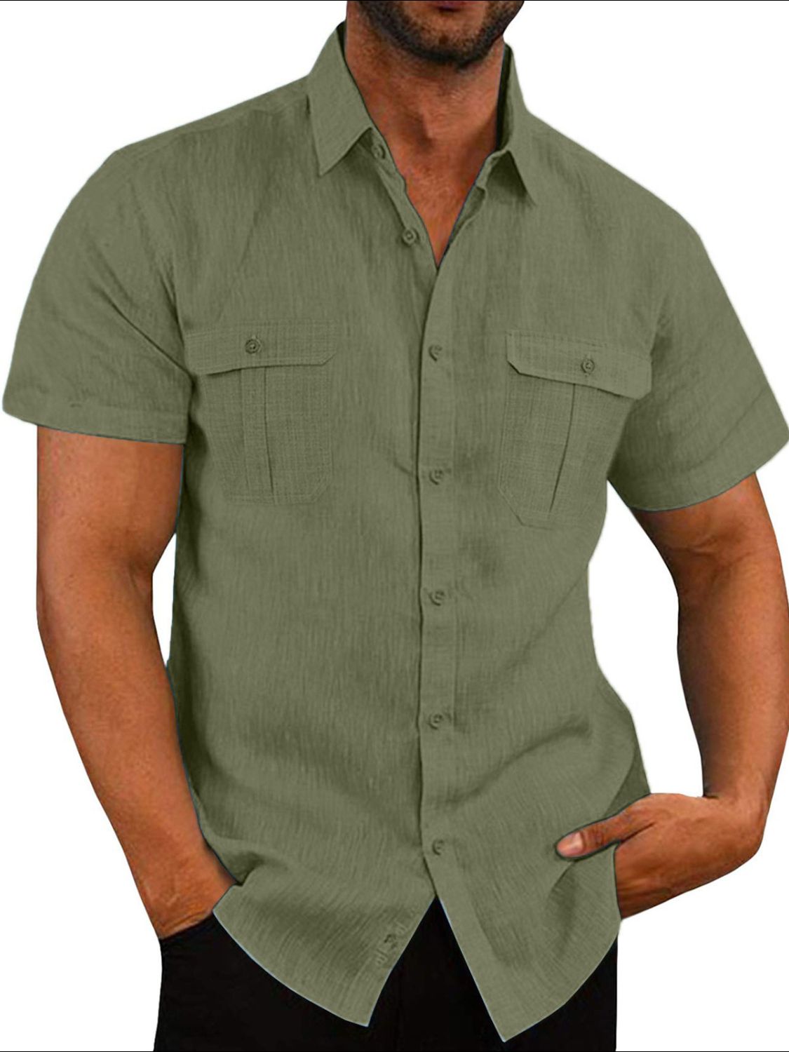 Mens Plus Size Collared Neck Short Sleeve Shirt - aurelia-clothing-8955