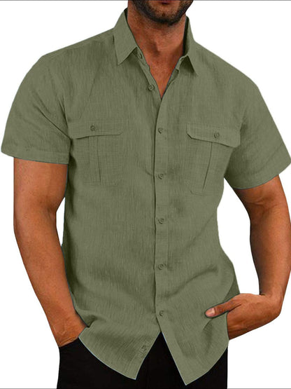 Mens Plus Size Collared Neck Short Sleeve Shirt - aurelia-clothing-8955