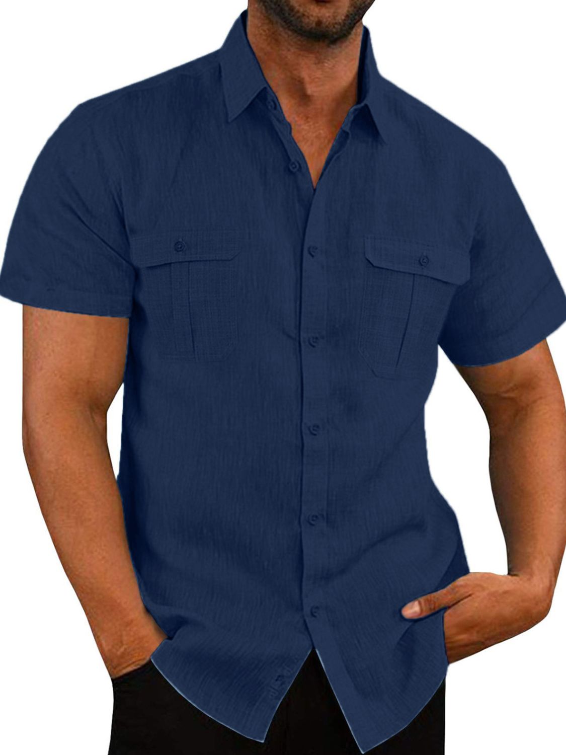 Mens Plus Size Collared Neck Short Sleeve Shirt - aurelia-clothing-8955