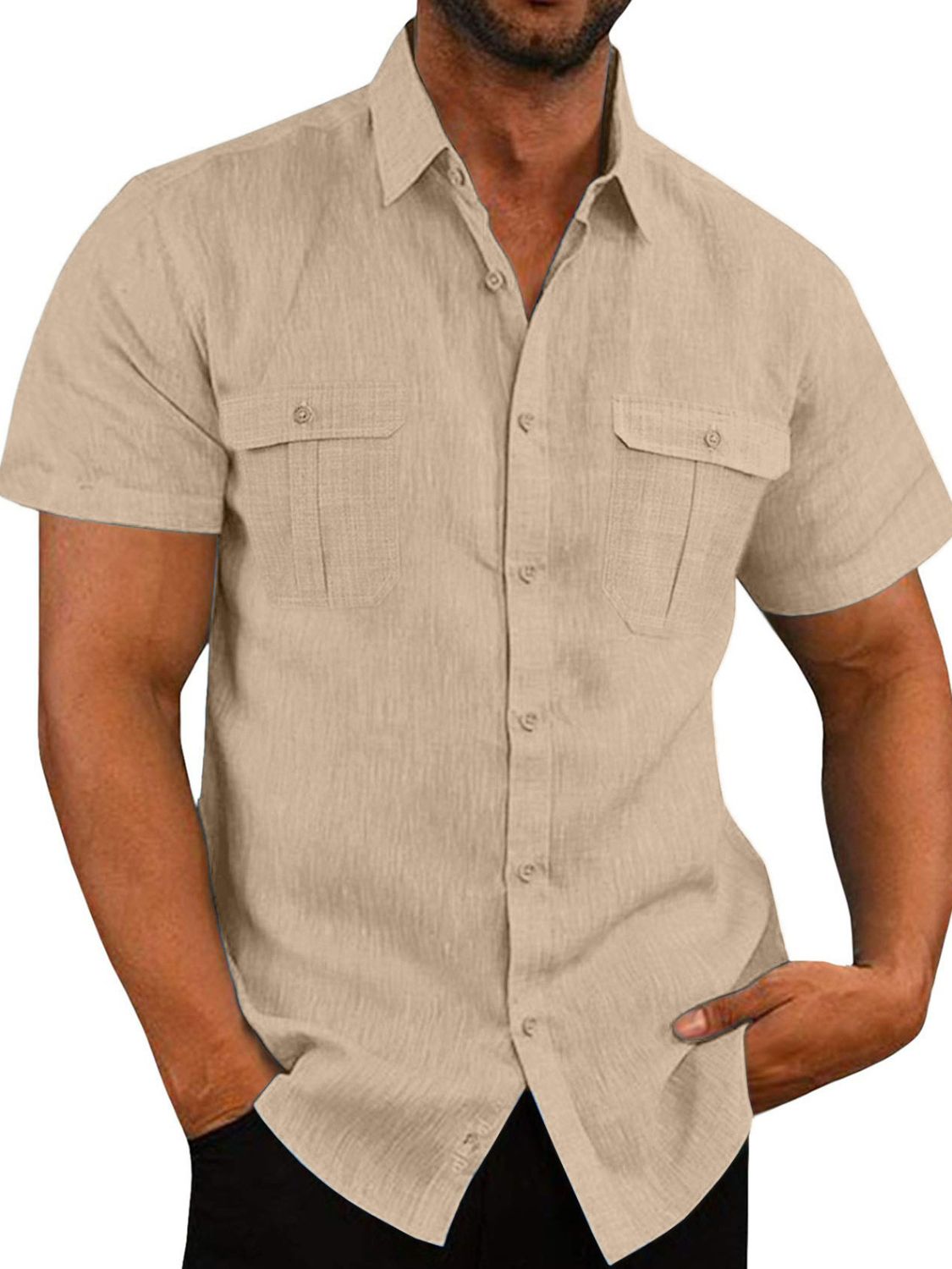 Mens Plus Size Collared Neck Short Sleeve Shirt - aurelia-clothing-8955