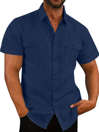 Mens Plus Size Collared Neck Short Sleeve Shirt - aurelia-clothing-8955