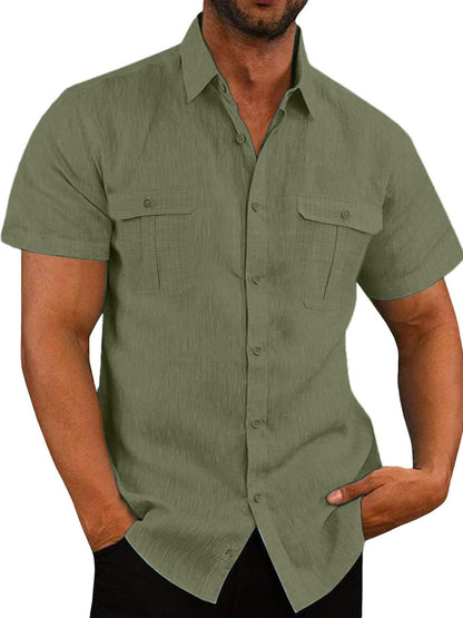 Mens Plus Size Collared Neck Short Sleeve Shirt - aurelia-clothing-8955