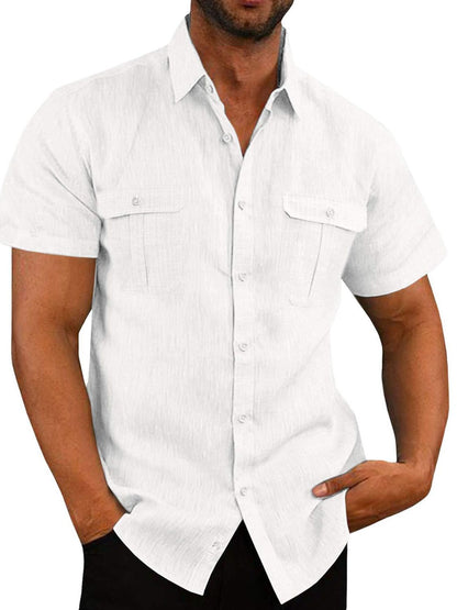 Mens Plus Size Collared Neck Short Sleeve Shirt - aurelia-clothing-8955