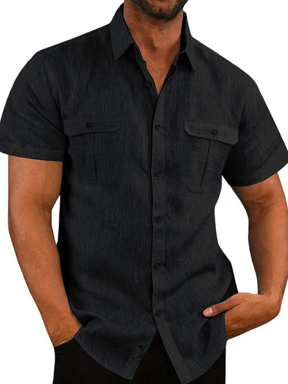 Mens Plus Size Collared Neck Short Sleeve Shirt - aurelia-clothing-8955