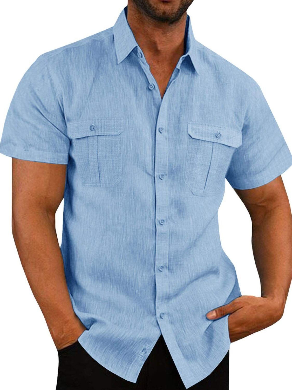 Mens Plus Size Collared Neck Short Sleeve Shirt - aurelia-clothing-8955