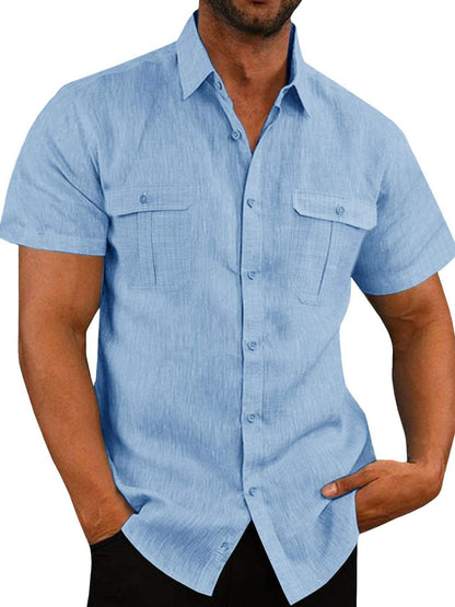 Mens Plus Size Collared Neck Short Sleeve Shirt - aurelia-clothing-8955