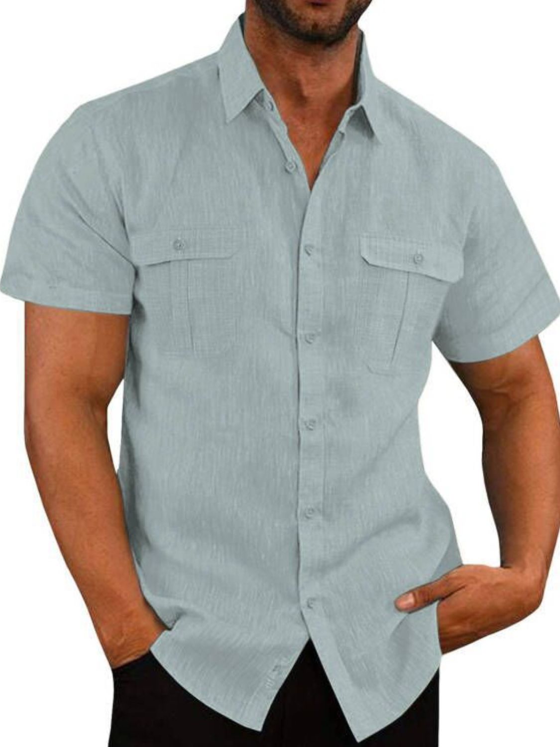 Mens Plus Size Collared Neck Short Sleeve Shirt - aurelia-clothing-8955
