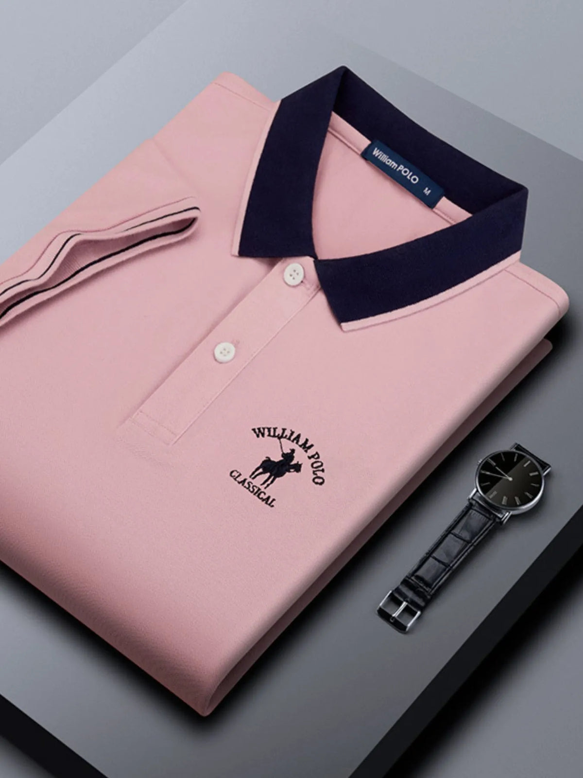 Mens Plus Size Contrast Collar Short Sleeve Embroidered Polo - Free Shipping - aurelia-clothing-8955