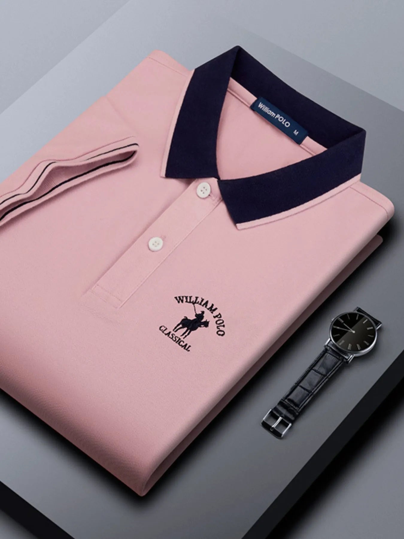 Mens Plus Size Contrast Collar Short Sleeve Embroidered Polo - Free Shipping - aurelia-clothing-8955
