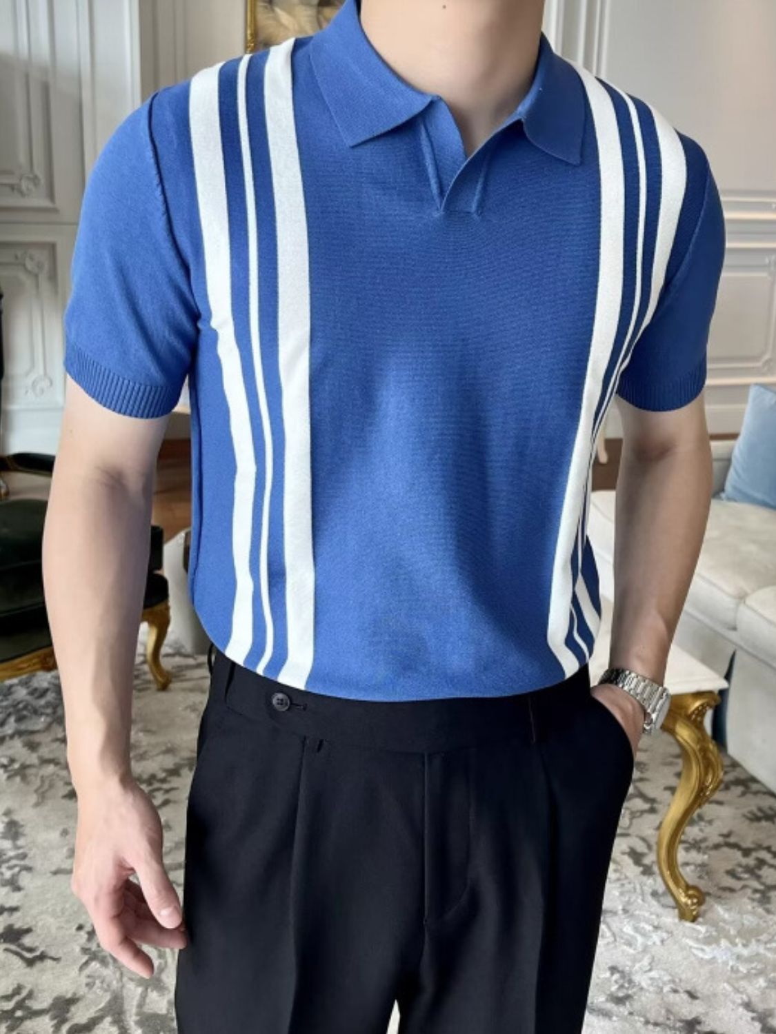 Mens Plus Size Contrast Collared Neck Short Sleeve Polo - aurelia-clothing-8955