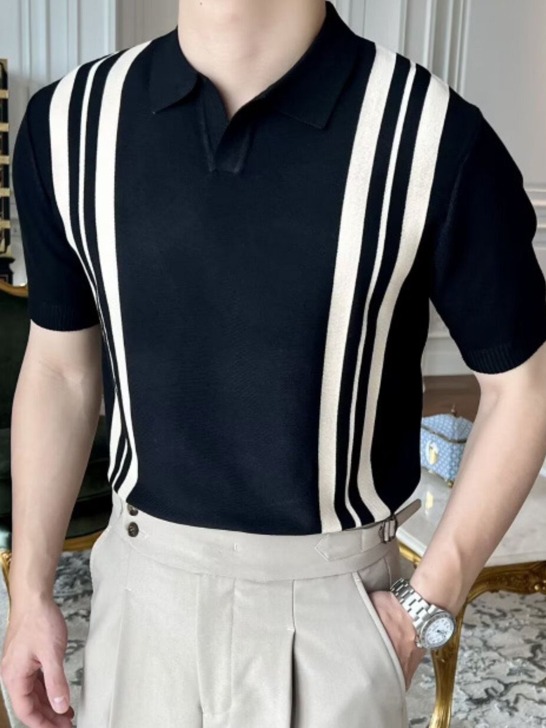Mens Plus Size Contrast Collared Neck Short Sleeve Polo - aurelia-clothing-8955