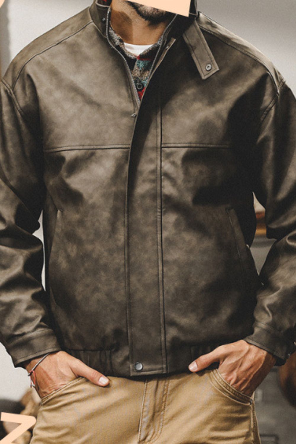 Mens Plus Size Zip Up Stand Collar Biker Jacket - aurelia-clothing-8955