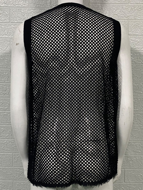 Mens Solid Color Round Neck Sleeveless Hollow Knitted Vest - Free Shipping - aurelia-clothing-8955