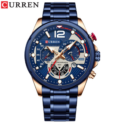 Mens Watch Calendar Mens Watch Six-pin Steel Band Watch Quartz Watch Sports Mens Watch - Free Shipping - aurelia-clothing-8955