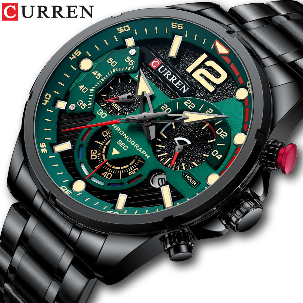 Mens Watch Calendar Mens Watch Six-pin Steel Band Watch Quartz Watch Sports Mens Watch - Free Shipping - aurelia-clothing-8955