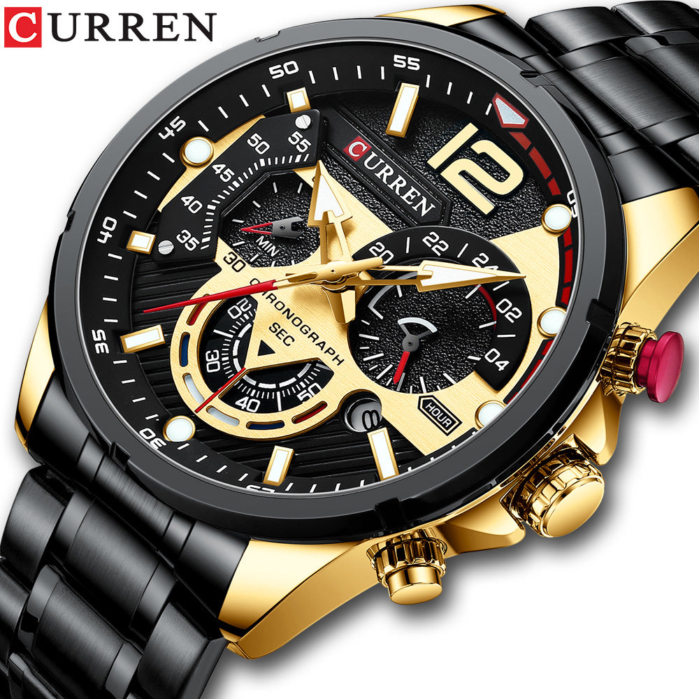 Mens Watch Calendar Mens Watch Six-pin Steel Band Watch Quartz Watch Sports Mens Watch - Free Shipping - aurelia-clothing-8955
