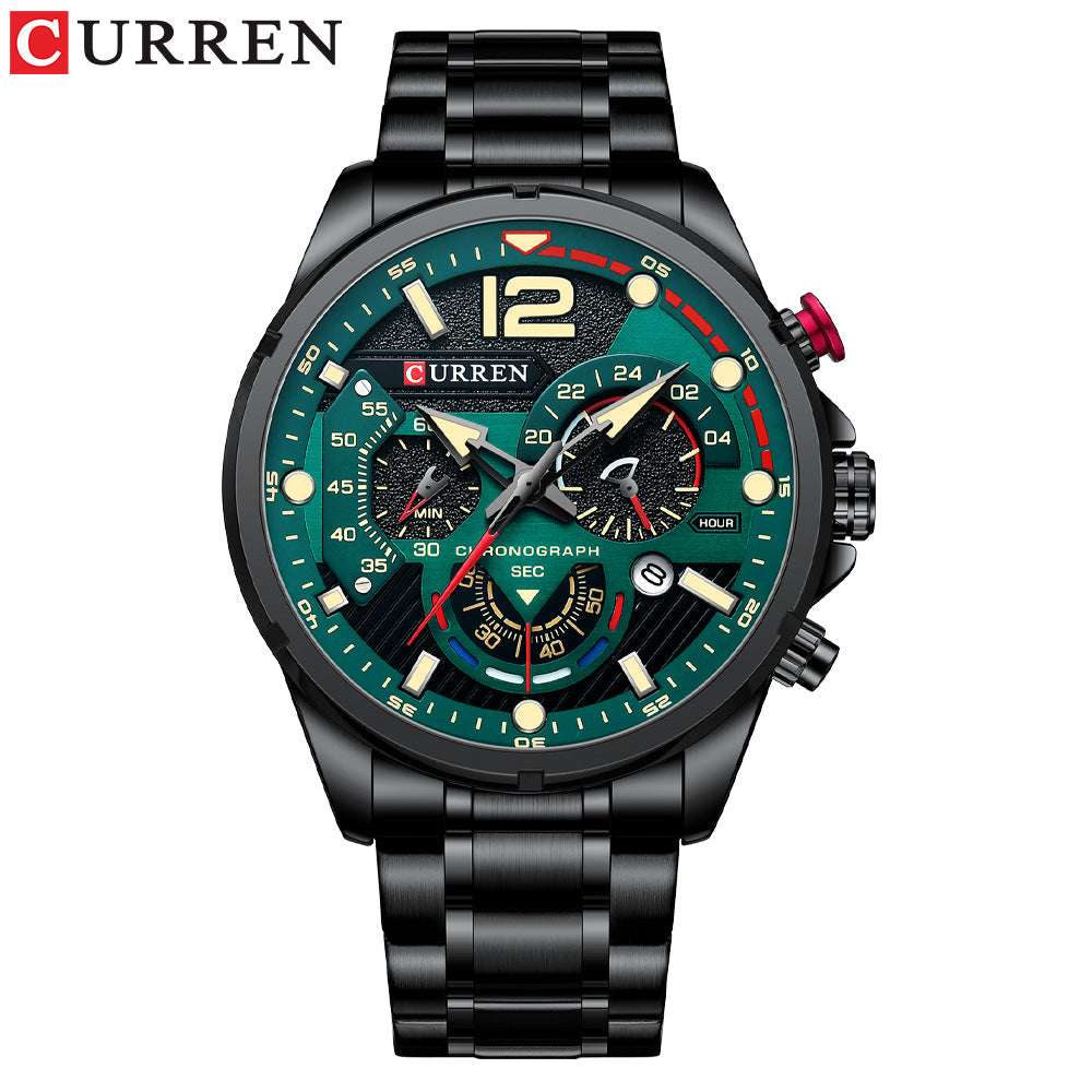 Mens Watch Calendar Mens Watch Six-pin Steel Band Watch Quartz Watch Sports Mens Watch - Free Shipping - aurelia-clothing-8955