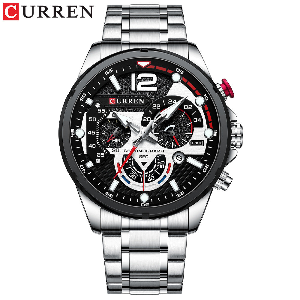 Mens Watch Calendar Mens Watch Six-pin Steel Band Watch Quartz Watch Sports Mens Watch - Free Shipping - aurelia-clothing-8955
