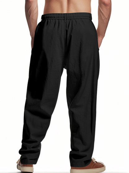 Mens black breathable linen loose casual trousers - Free Shipping - aurelia-clothing-8955